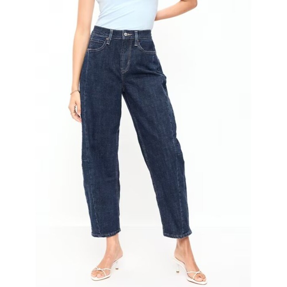 Old Navy Barrel Ankle Jeans Womens 4 Tall Blue Dark Wash High Rise NEW - Picture 1 of 11